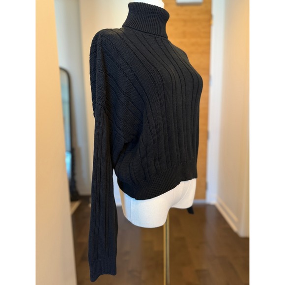 Brandy Melville Black Ribbed Turtleneck Cropped Sweater OS - Picture 3 of 7